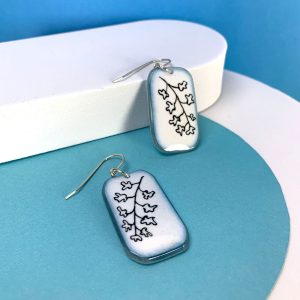 Recycled glass earrings with hand painted Sumac berries