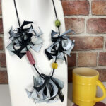 recycled bicycle inner tube necklace with glass beads