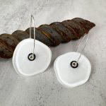 White recycled glass earrings