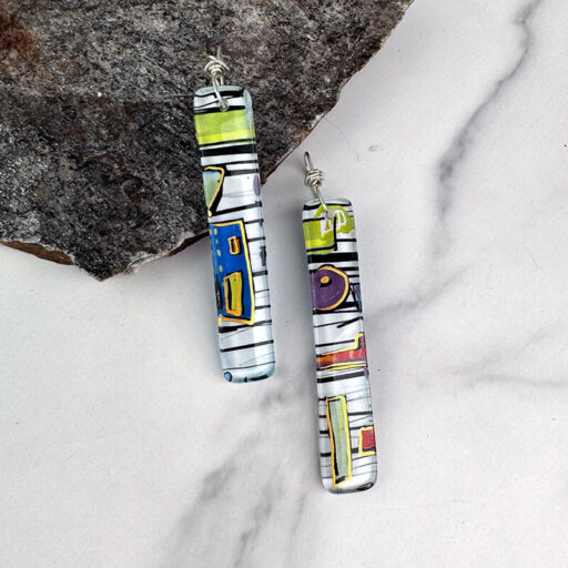 long fused ABSTRACT DESIGN earrings with 23Kt gold accents