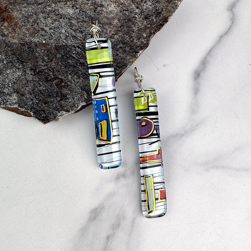 long fused ABSTRACT DESIGN earrings with 23Kt gold accents