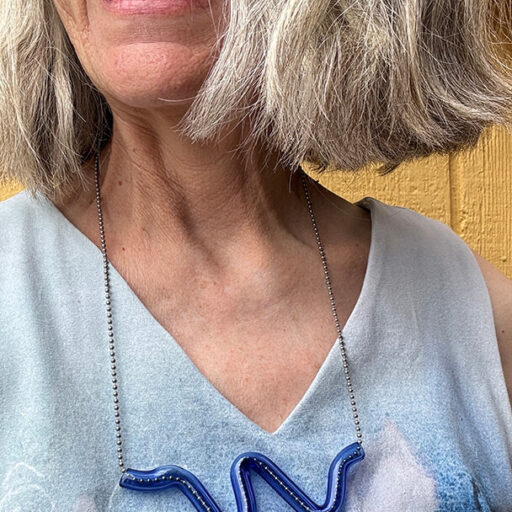 Blue, original shaped borosilicate glass necklace