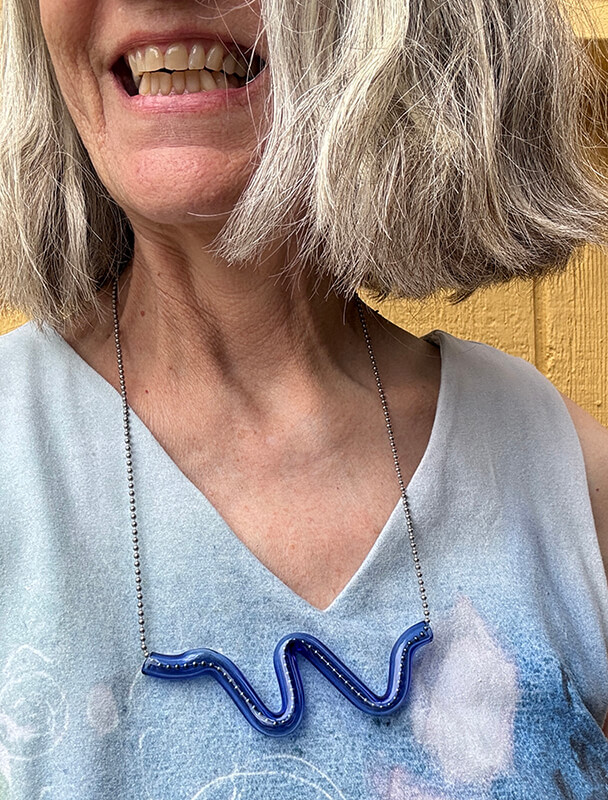 Blue, original shaped borosilicate glass necklace