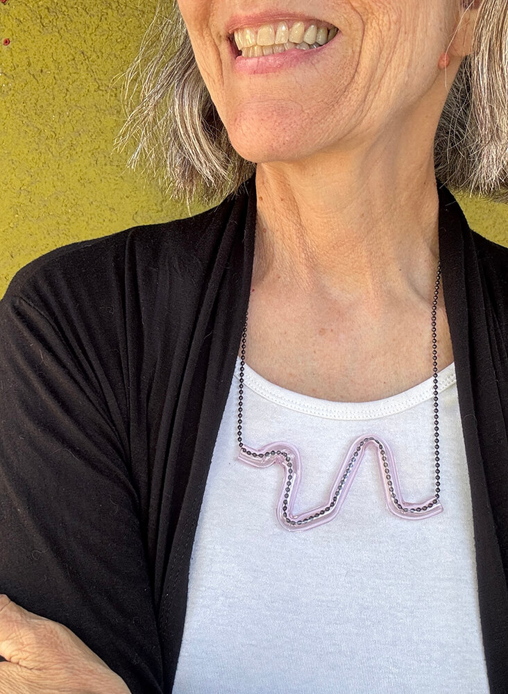 Pink Serpent shaped borosilicate glass necklace